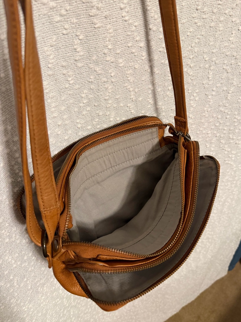 Leather Pebble Crossbody Bag in Tan — Adjustable Strap - Picture 7 of 9